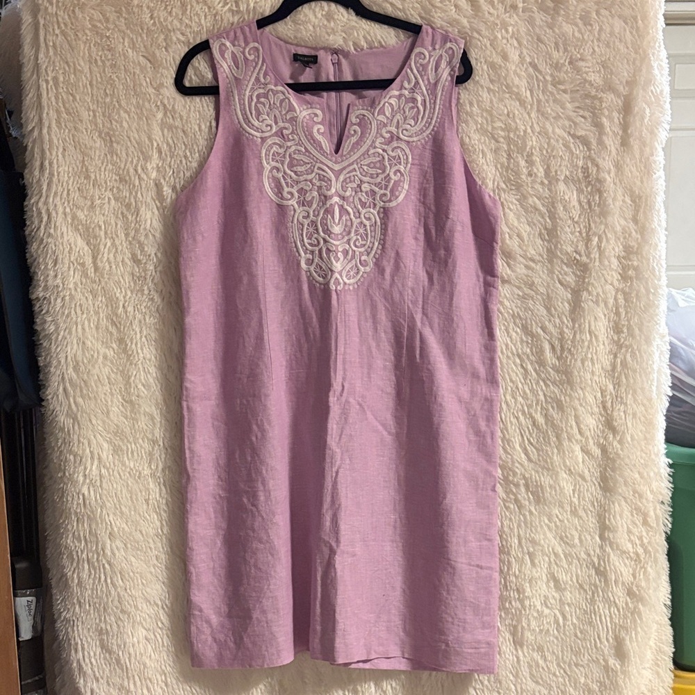 Talbots Lavender Sleeveless Dress with White Lace Embroidery